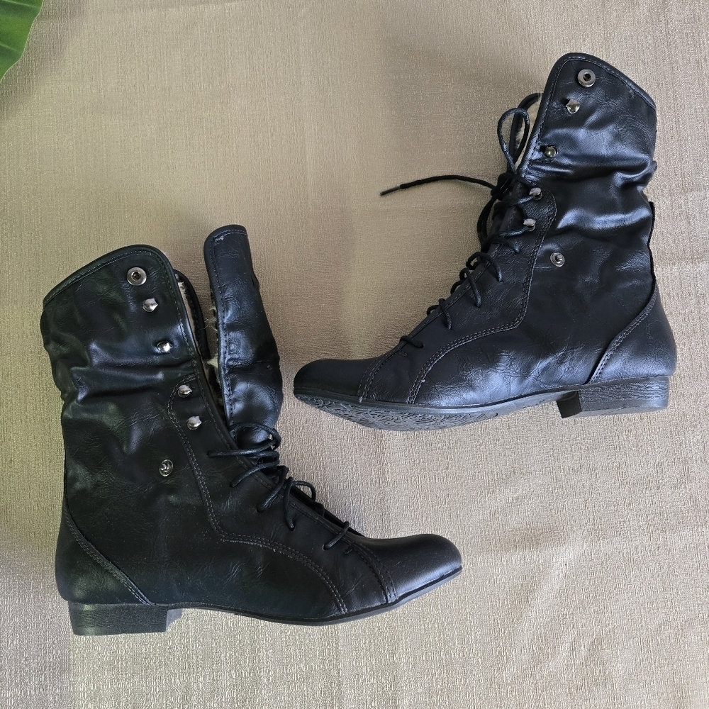 Z LONDON | Black Piper Up or Down Boots w/ Faux Fur Sz 8 - Picture 5 of 13